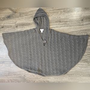 Soft Surroundings Cable Knit Hooded Poncho Sweater Charcoal Gray Small / Medium